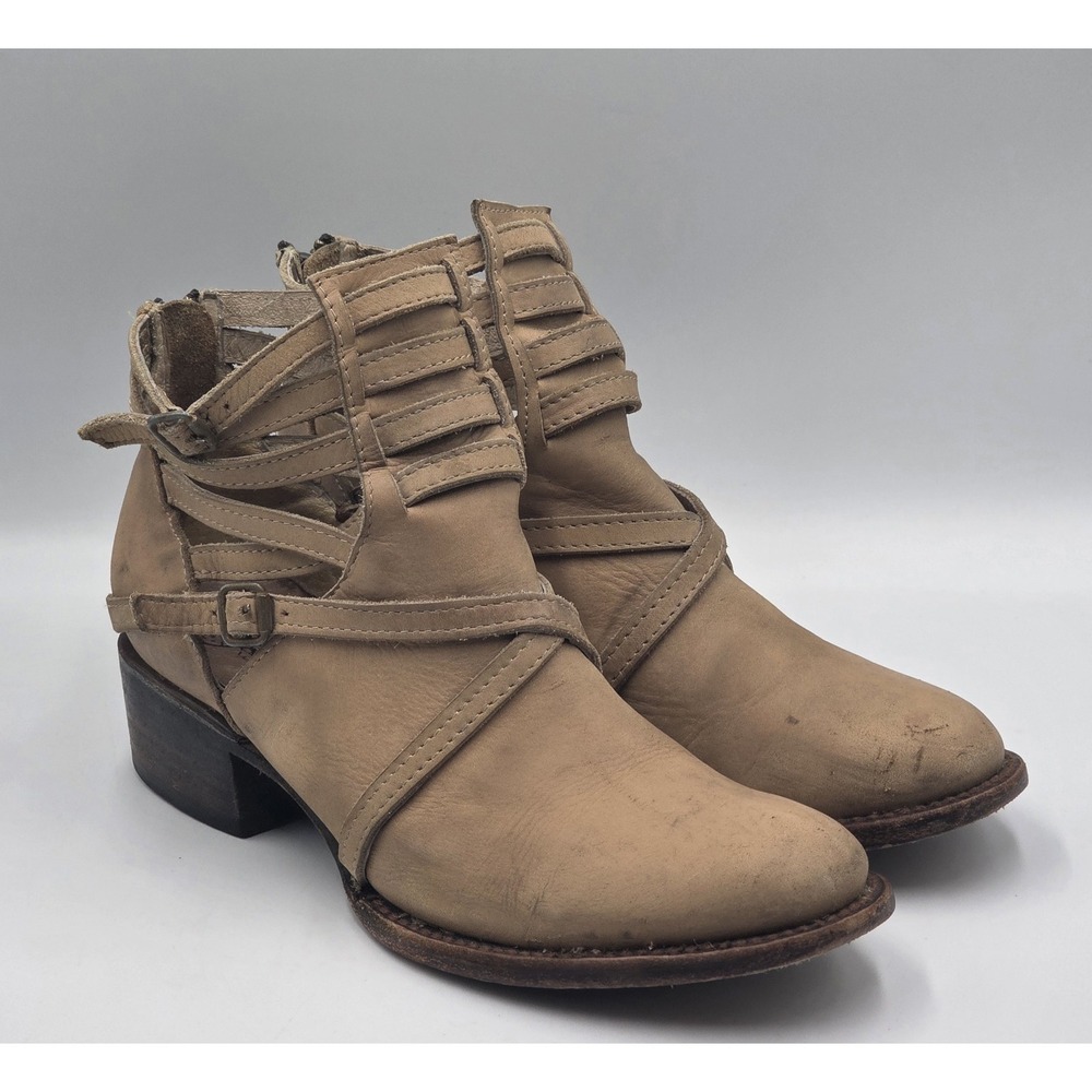 Freebird by Steven Stair Leather Strappy Western Ankle Booties Tan Size 8M